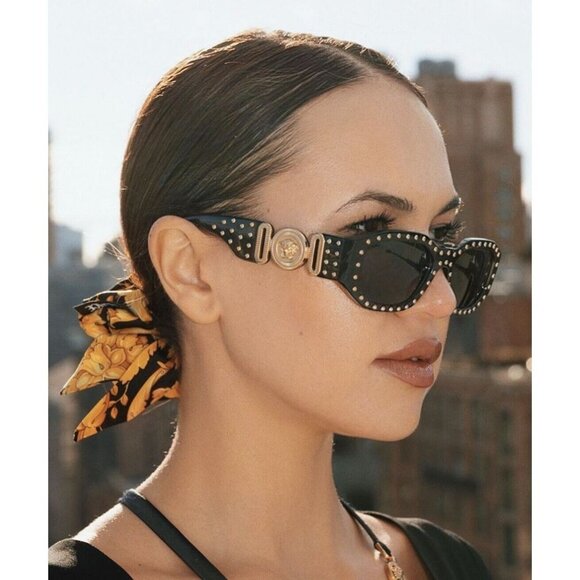 VERSACE Sunglasses VE4361 539787  Medusa Biggie Black Gold Studs  Rectangle - Picture 10 of 15